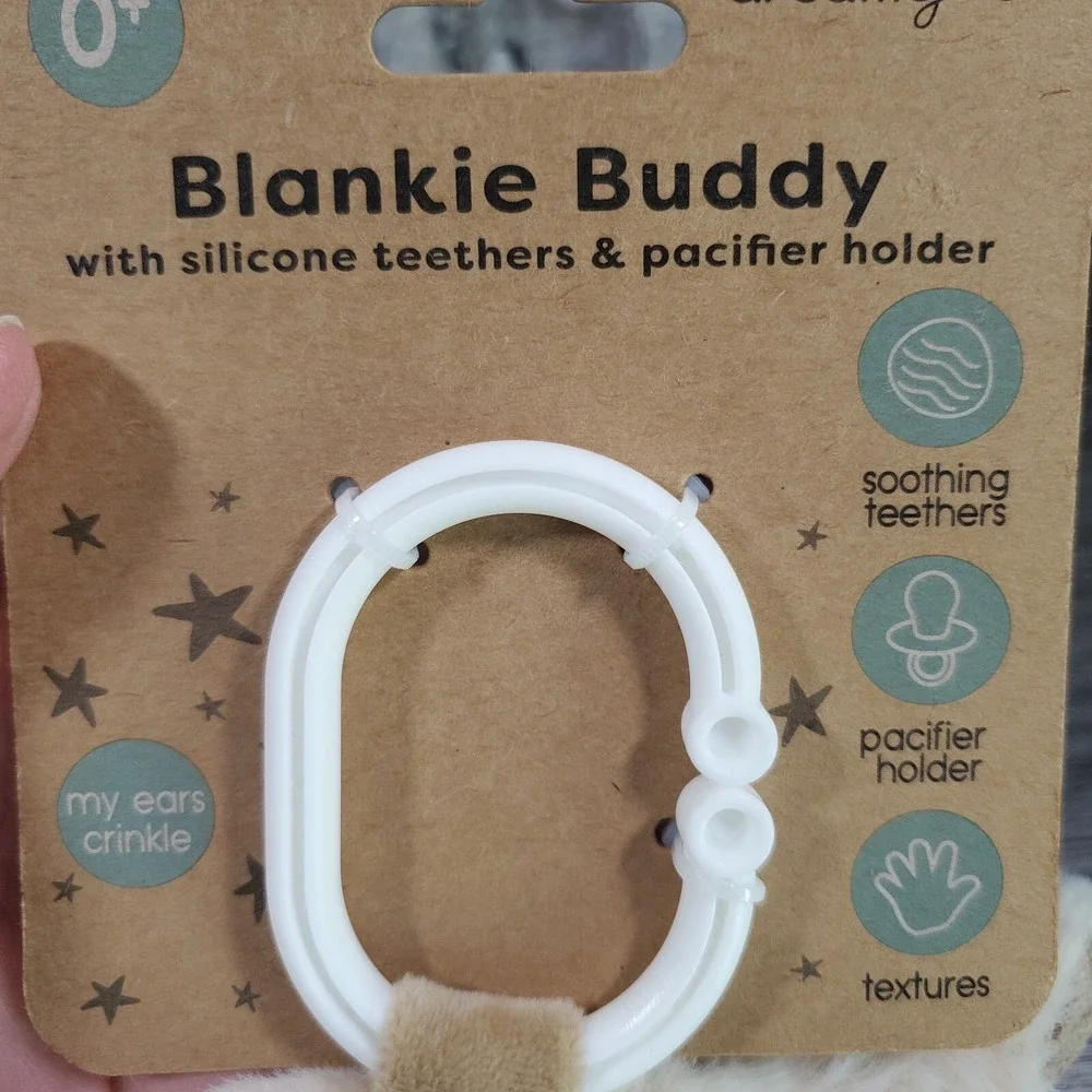 Blankie Buddie Beige Lovey Soother LUXE SOFT Pacifier Holder Elephant Sensory‎